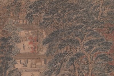 Wang Meng, "Simple Retreat," ca. 1370. A scholar's hermitage nestled in energized mountains — the retreat as a reservoir of calm. The Metropolitan Museum of Art, public domain.